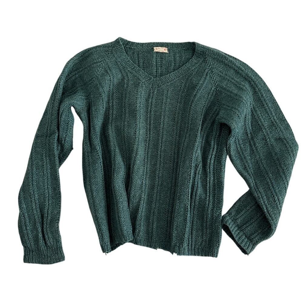 Handknit Forest Green Sweater Faye Rossi Wool Blend